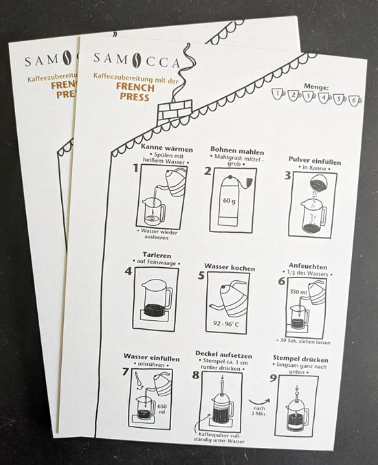 250 Postkarten „Kaffeezubereitung mit der French Press“
