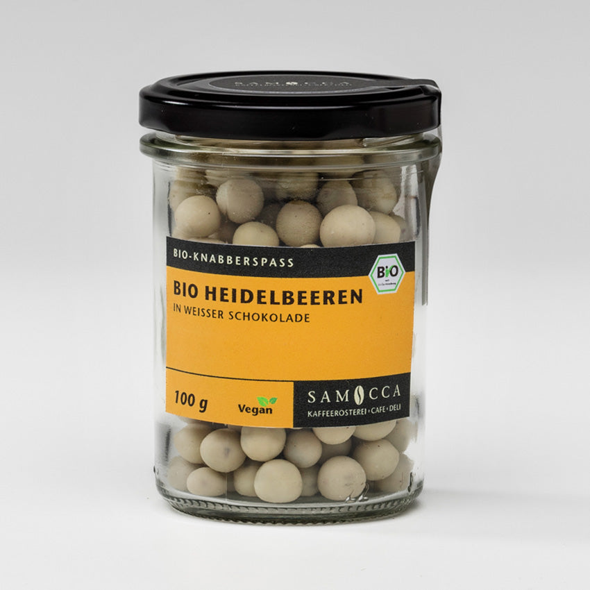 Bio Heidelbeeren in weißer Schokolade