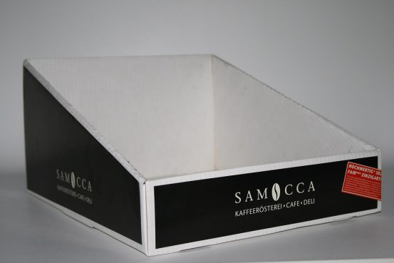 Tischdisplay beklebt